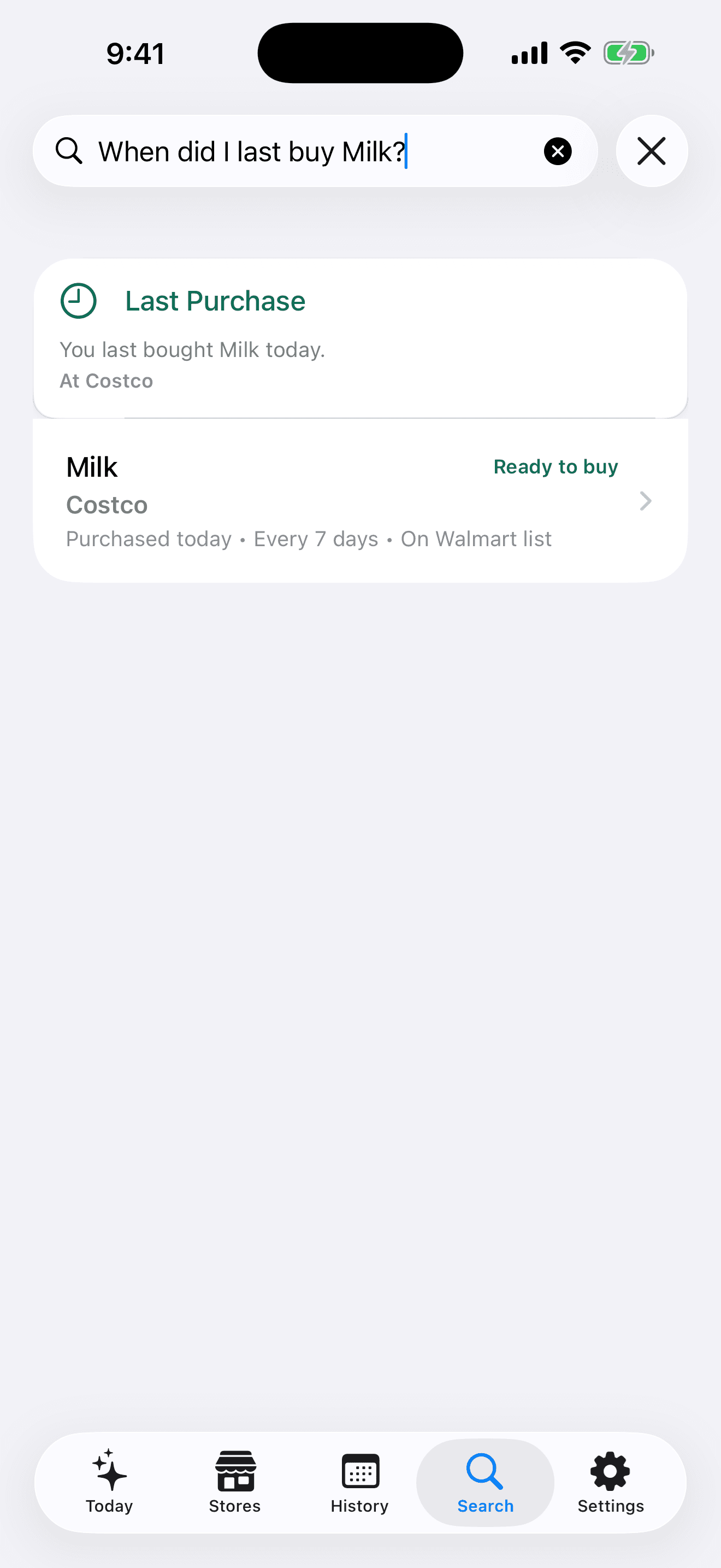 Nenapo answering when Milk was last purchased